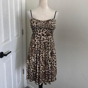 Y2K Brown and black leopard print dress with spaghetti straps and tie bac